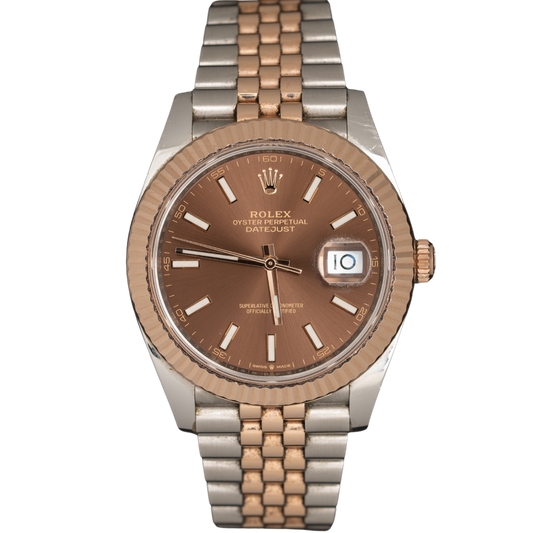 Rolex Datejust Ref. 126331 41mm Two Tone RG/SS Chocolate Stick Dial Fluted Bezel