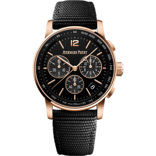 Code 11.59 by Audemars Piguet 41mm Black Rubber-Coated Strap Lacquered Black Dial 18-Carat Pink Gold Case
