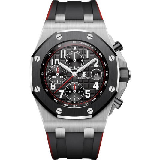 Royal Oak Offshore Chronograph 42MM Two-Tone Black and Red Rubber Strap Black Dial With Méga Tapisserie Pattern Stainless Steel Case Black Ceramic Bezel