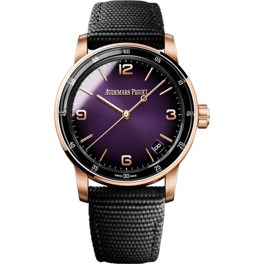 Code 11.59 by Audemars Piguet 41mm Black Rubber Strap Smoked Lacquered Purple Dial 18-Carat Pink Gold Case