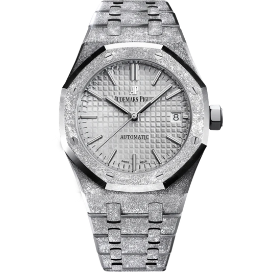 Royal Oak Frosted Gold Selfwinding 37MM Hammered 18-Carat White Gold Bracelet Rhodium-Toned With Grande Tapisserie Pattern Hammered 18-Carat White Gold Case