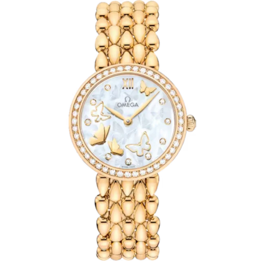DE VILLE PRESTIGE DEWDROP 27 MM YELLOW GOLD WITH MOTHER OF PEARL DIAL