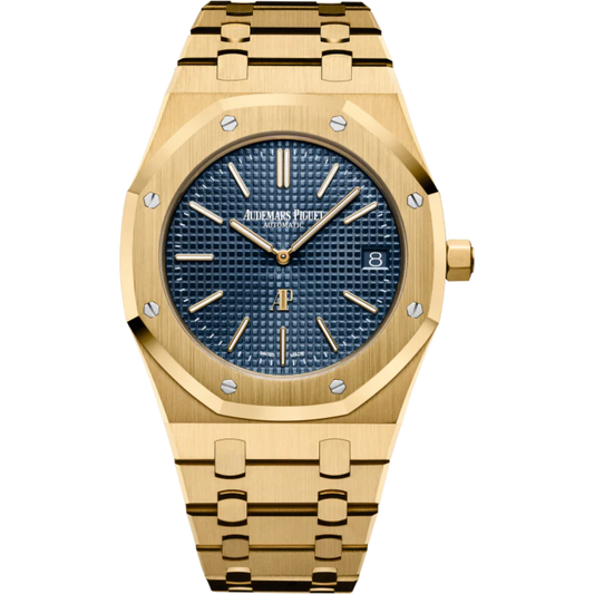 Royal Oak Jumbo Extra-Thin 39MM 18-Carat Yellow Gold Bracelet Blue Dial With Petite Tapisserie Pattern 18-Carat Yellow Gold Case