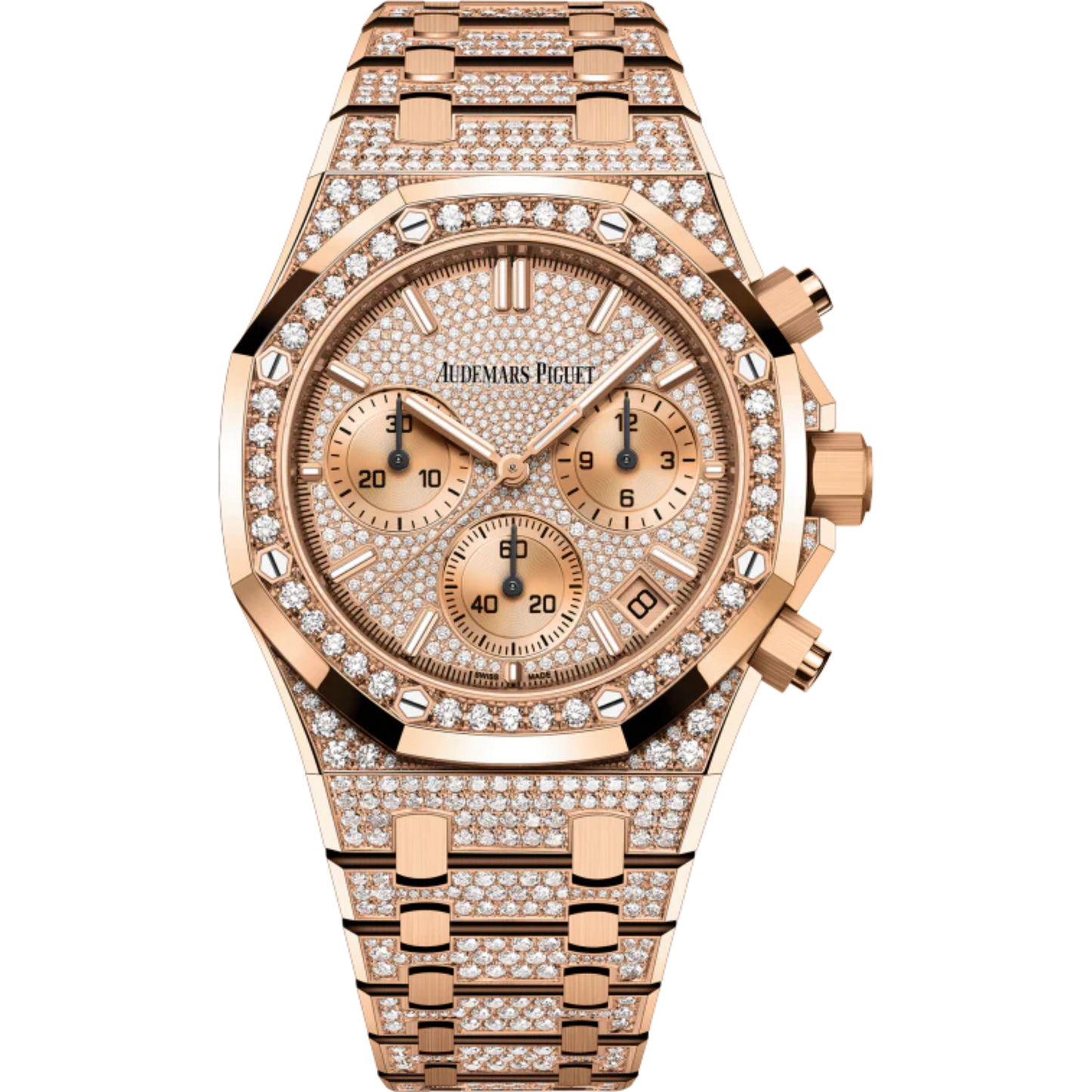 Royal Oak Selfwinding Chronograph 50th Anniversary 41MM 18-Carat Pink Gold Bracelet With Brilliant-Cut Diamonds 18-Carat Pink Gold Dial With Brilliant-Cut Diamonds 18-Carat Pink Gold Case With Brilliant-Cut Diamonds