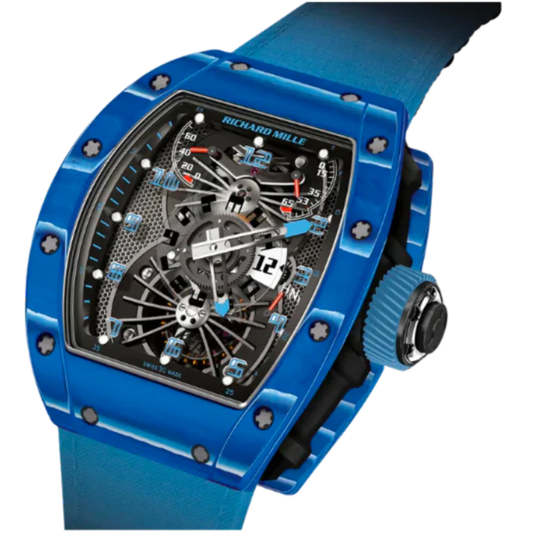 RM 022 Tourbillon Aerodyne Dual Time Blue Rubber Strap Carbon TPT Case