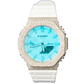 Casio Iced out G Shock Analog (White Gold with Tiffany Blue Dial and White Strap)