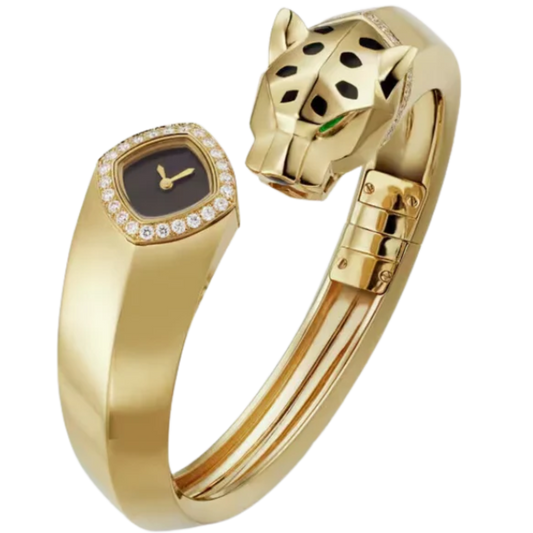 LA PANTHERE DE CARTIER BANGLE 18 MM 18K YELLOW GOLD WITH BLACK LACQUER DIAL SIZE 18
