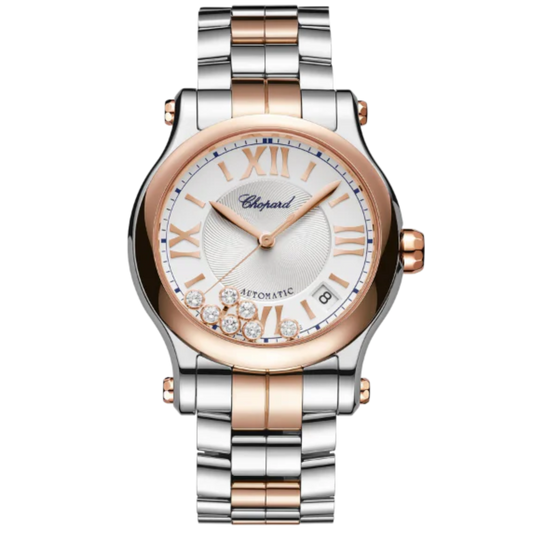 HAPPY SPORT 36 MM ETHICAL ROSE GOLD - LUCENT STEEL™ WITH SILVER DIAL