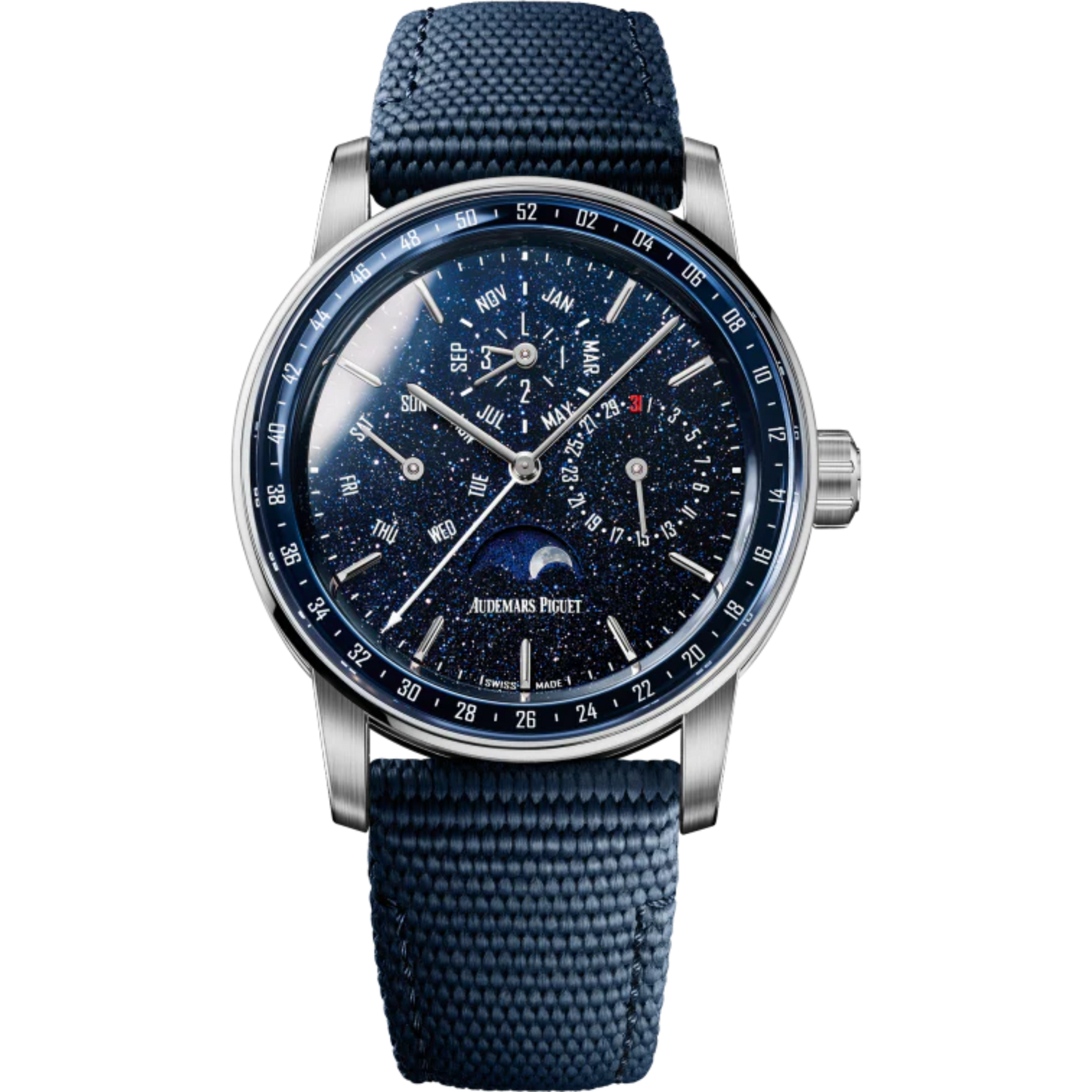 Code 11.59 by Audemars Piguet 41mm Blue Rubber-Coated Strap Blue Aventurine Dial Blue Lacquered Inner Bezel and White Gold Case