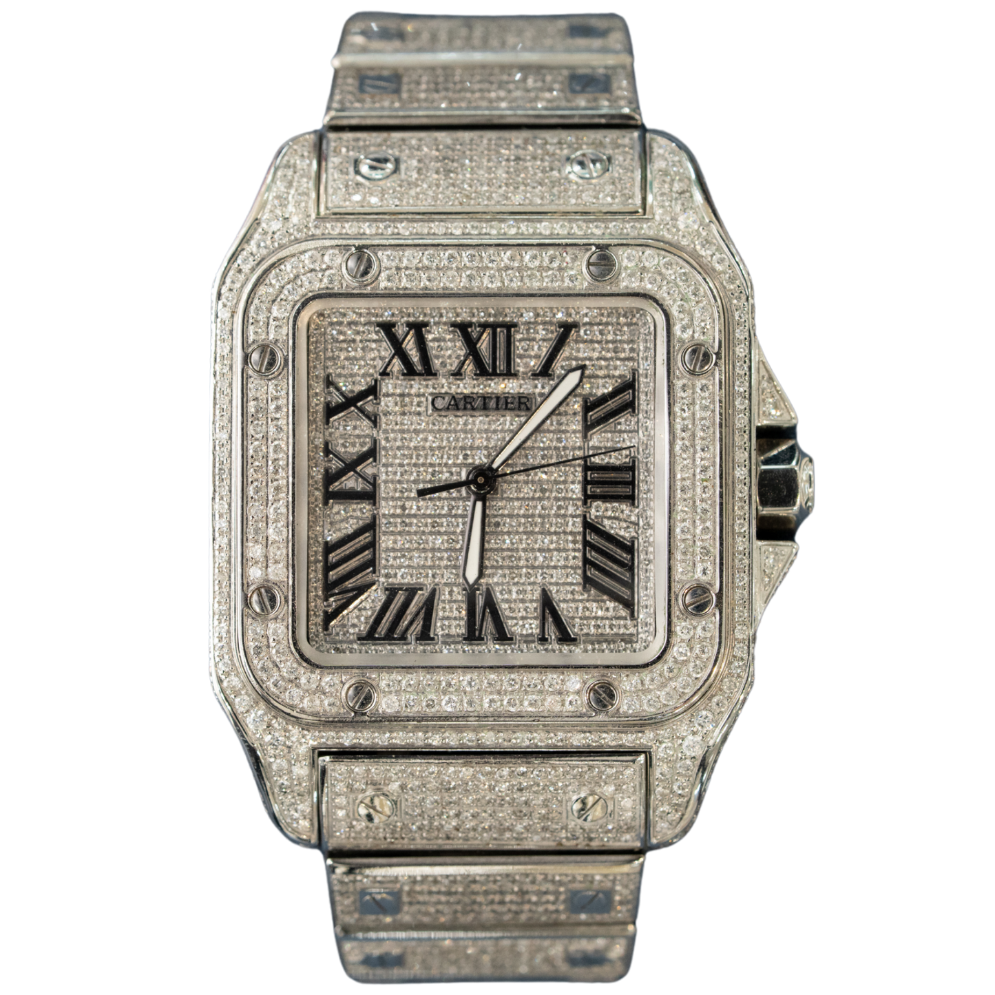 Cartier Steel Santos Bussdown ( Dial Too ) XL With Black Roman Numerals