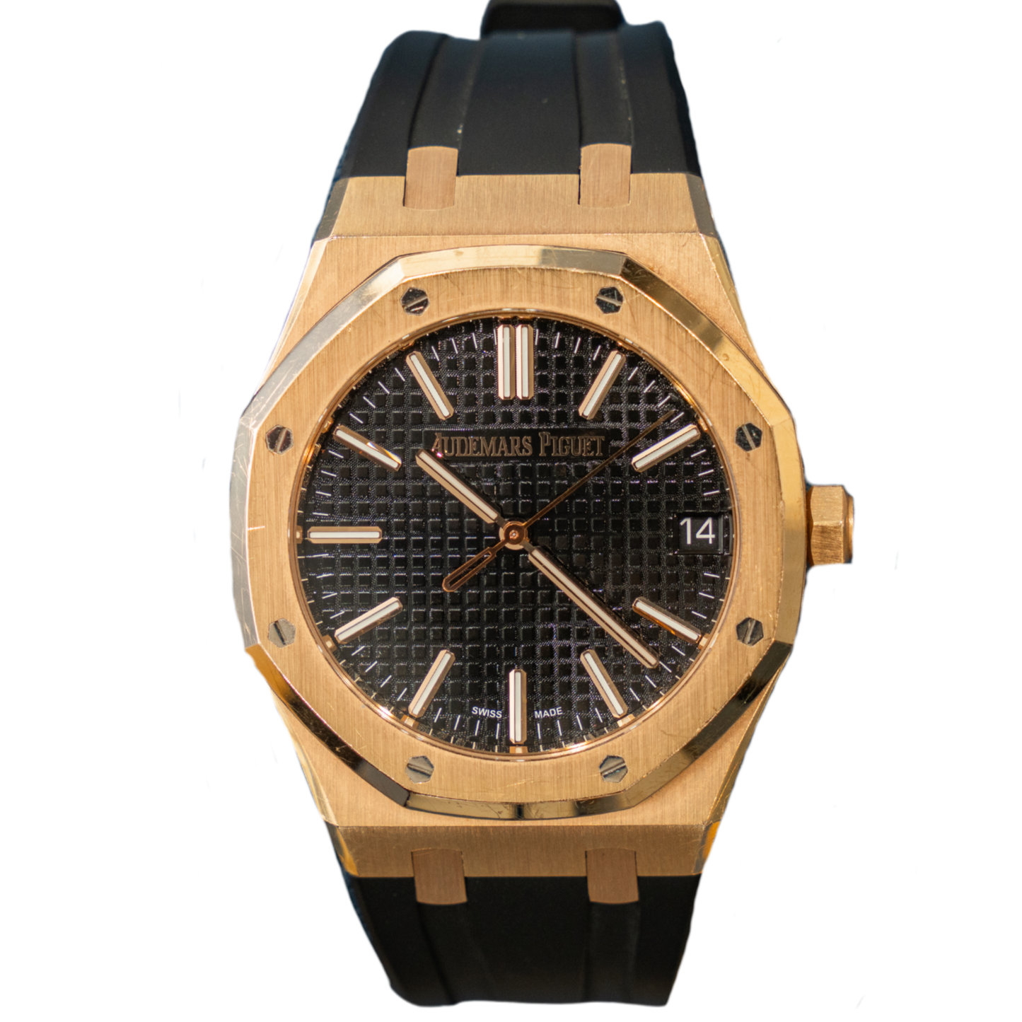 Audemars Piguet Ref. 15300OR.OO.D002CR.01 39MM Rose Gold Black Dial Royal Oak on Leather