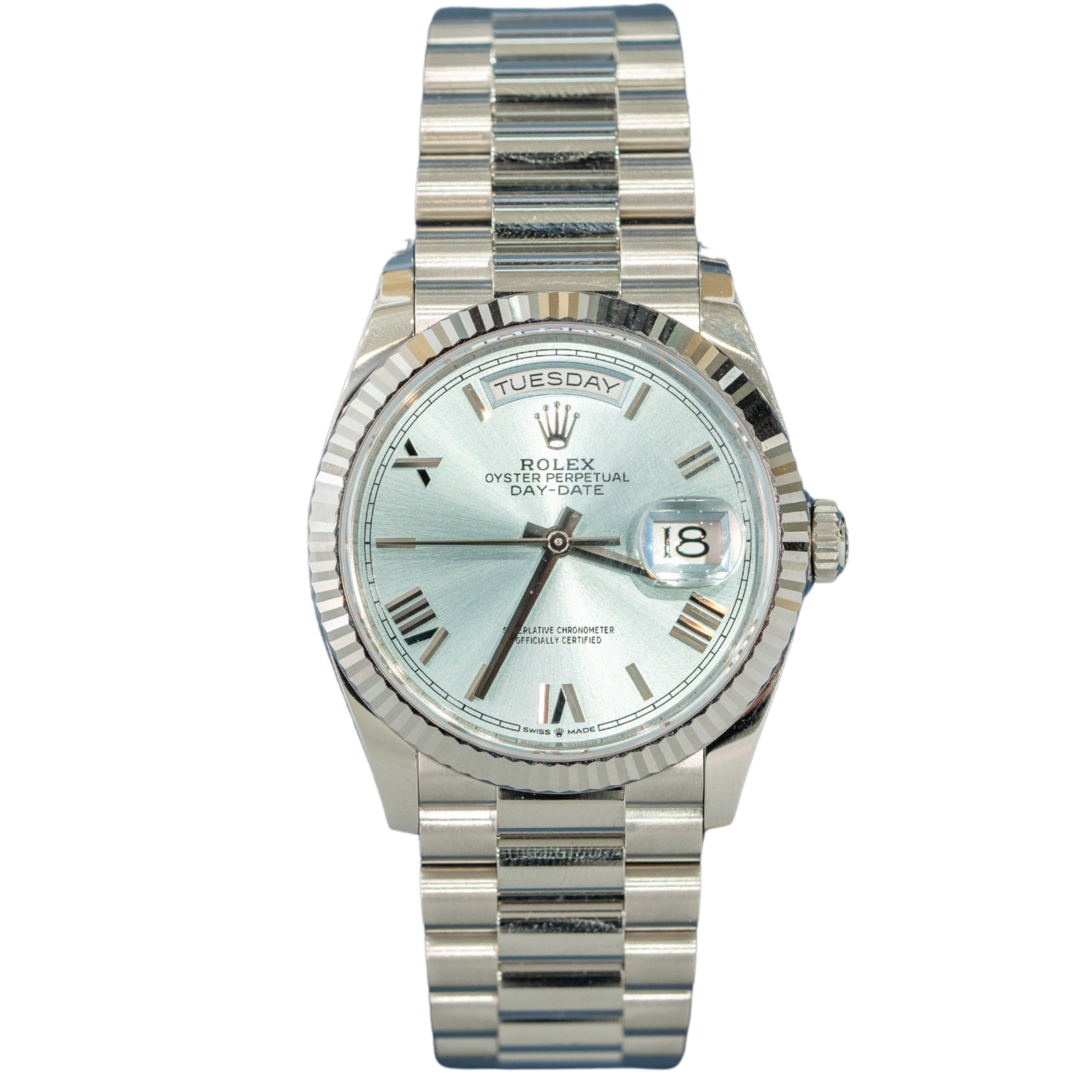 Rolex Day Date Ref. 128236 36MM Platinum Ice Blue Dial – TPT Timepiece ...