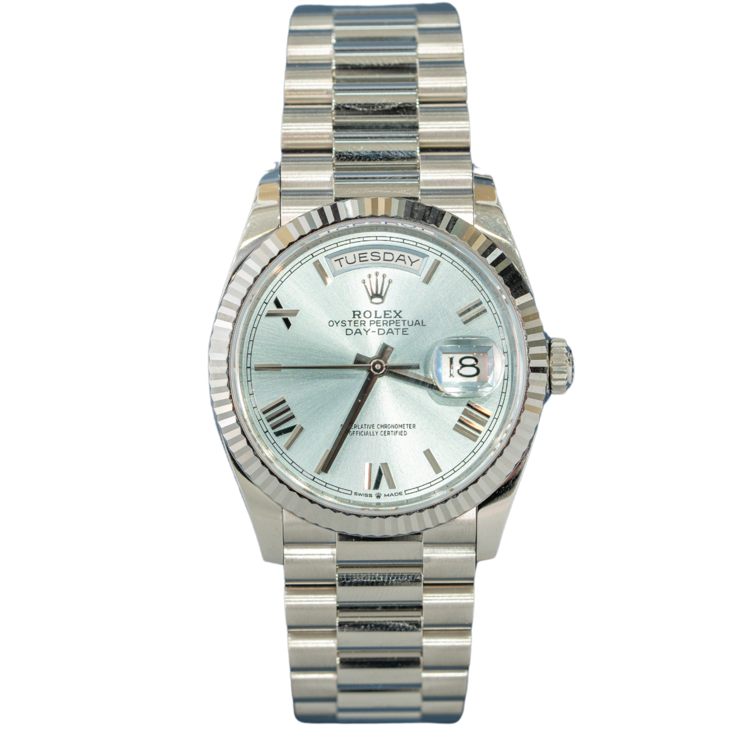 Rolex Day Date Ref. 128236 36MM Platinum Ice Blue Dial