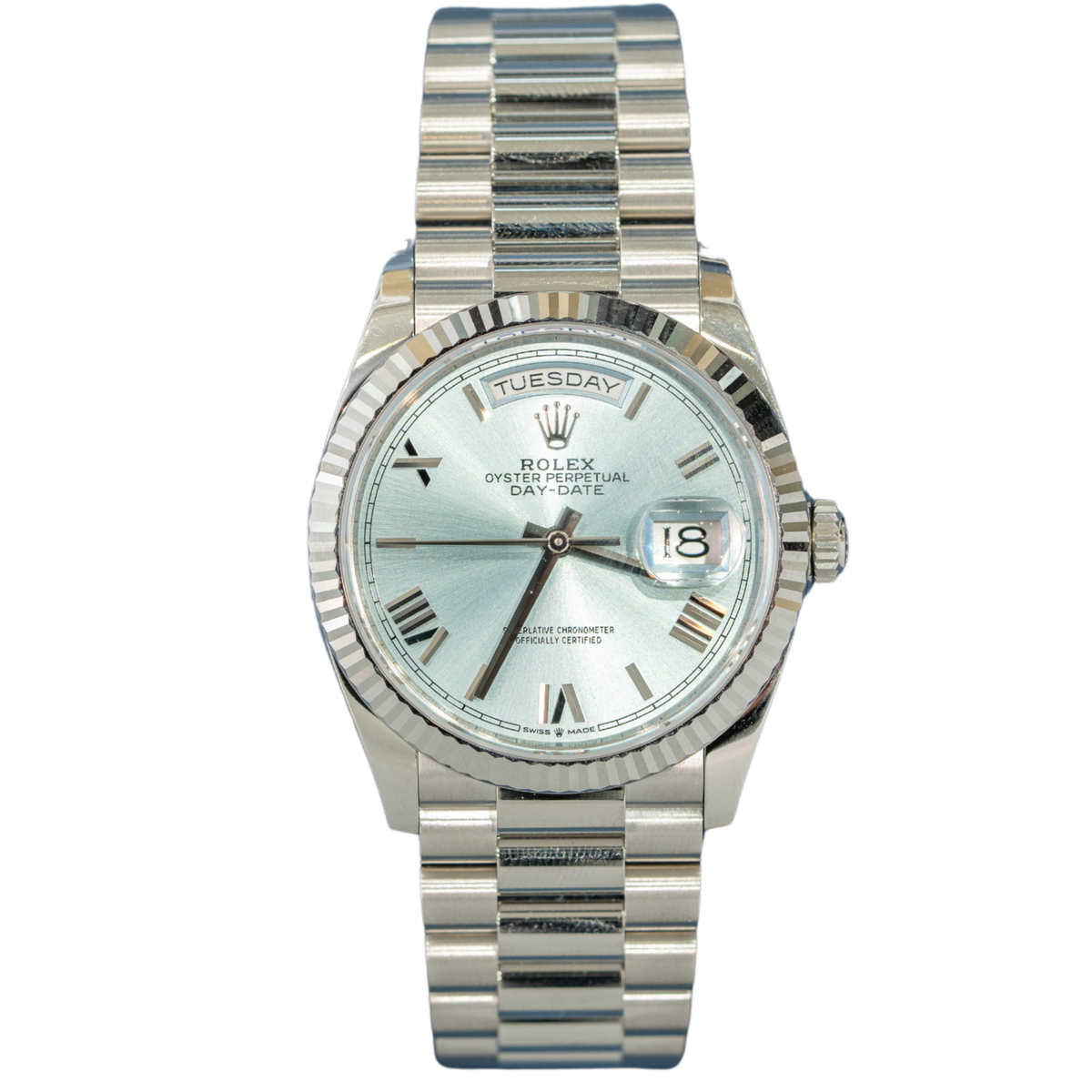 Rolex Day Date Ref. 128236 36MM Platinum Ice Blue Dial – TPT Timepiece ...