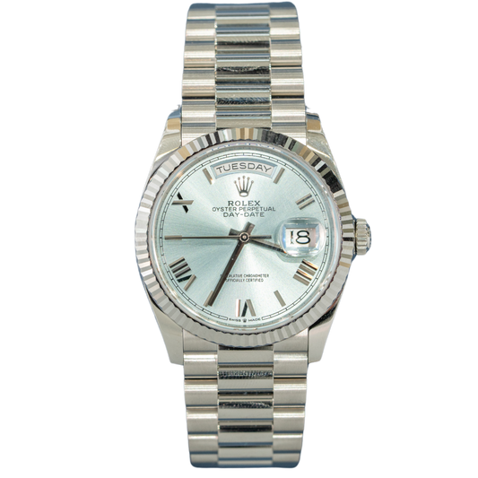 Rolex Day Date Ref. 128236 36MM Platinum Ice Blue Dial