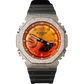 Casio Iced out G Shock Analog White gold with Orange Dial