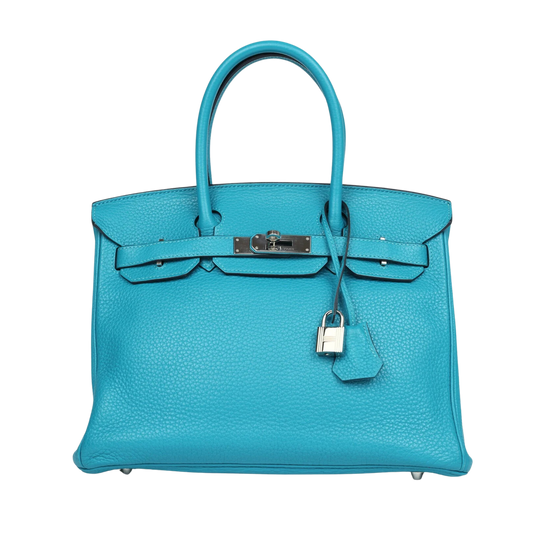 Hermes Birkin 30 Turquoise Clemence Leather
