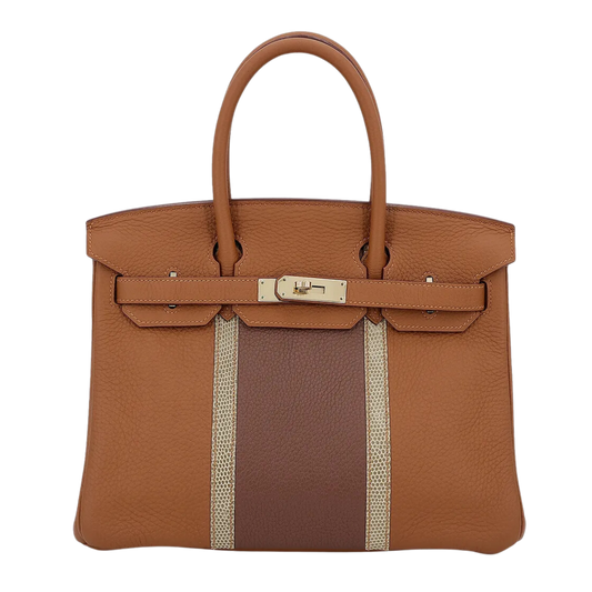 Hermes Birkin Club 30 Ficelle Lizard, Gold & Marron d'Inde Clemence Leather