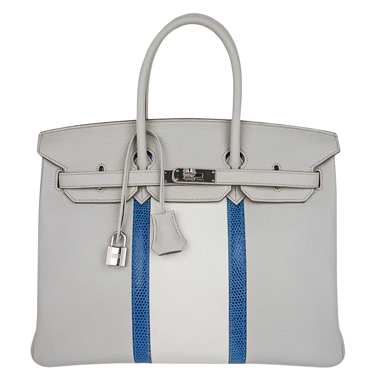Hermes Birkin Club 35 Mykonos Lizard, Gris Perle & White Clemence Leather