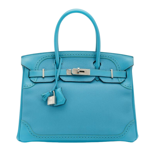 Hermes Birkin 30 Ghillies Turquoise Togo & Swift Ghillies Leather