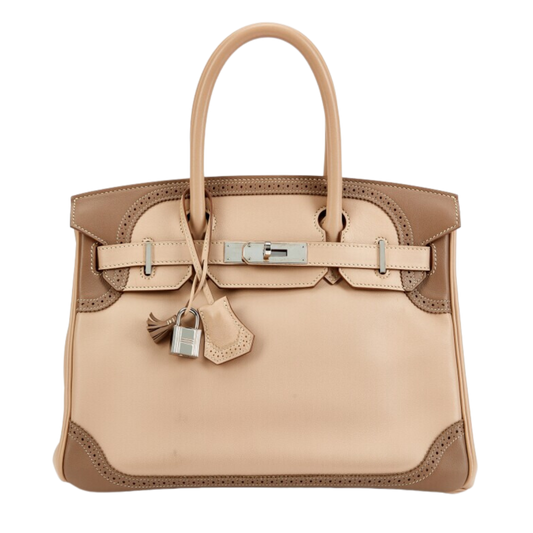 Hermes Birkin 30 Ghillies Argile & Etoupe Swift Ghillies Leather