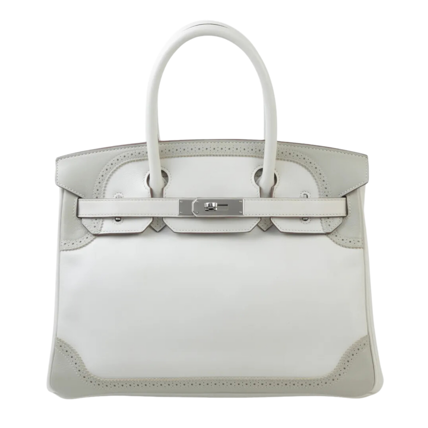 Hermes Birkin 30 Ghillies White & Gris Perle Swift Ghillies Leather