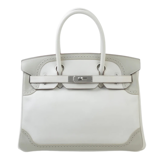 Hermes Birkin 30 Ghillies White & Gris Perle Swift Ghillies Leather