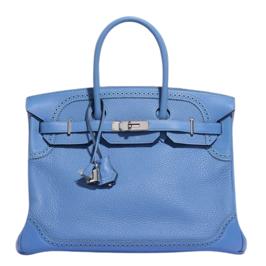 Hermes Birkin 35 Ghillies Blue Paradise Clemence Ghillies Leather