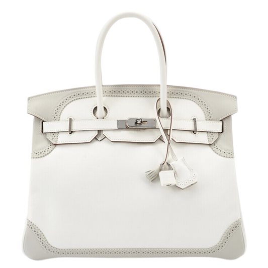 Hermes Birkin 35 Ghillies White & Gris Perle Swift Ghillies Leather