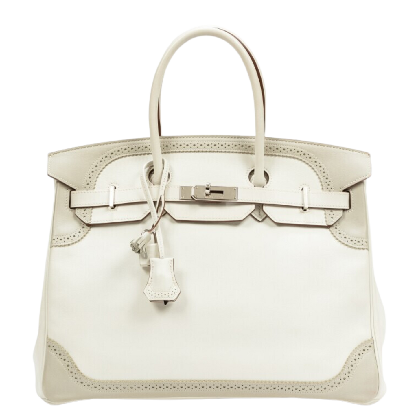 Hermes Birkin 35 Ghillies Blanc & Gris Perle Courchevel Ghillies Leather