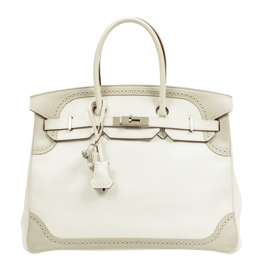 Hermes Birkin 35 Ghillies Blanc & Gris Perle Courchevel Ghillies Leather