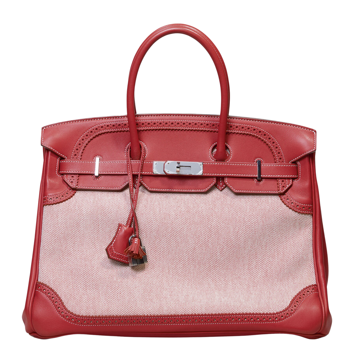 Hermes Birkin 35 Ghillies Toile & Sanguine Swift Ghillies Leather