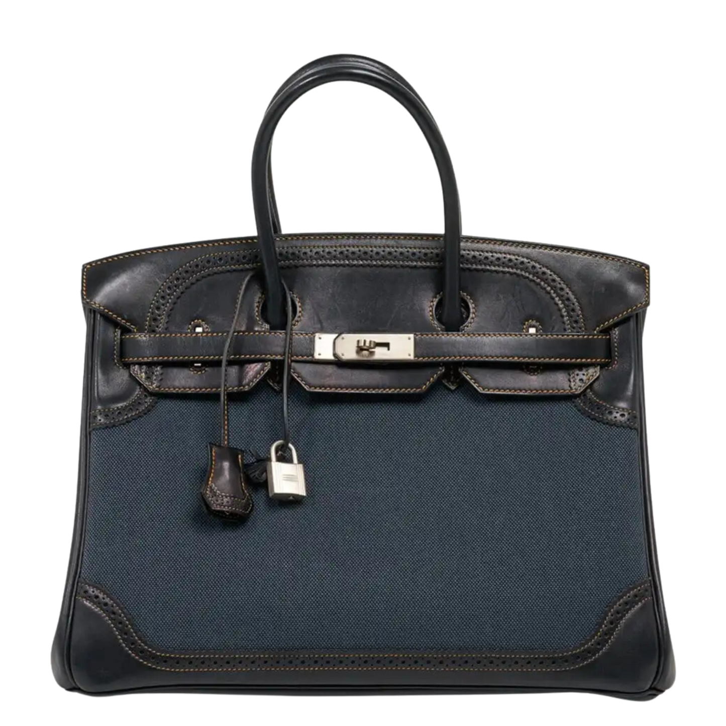 Hermes Birkin 35 Ghillies Toile Jean & Noir Evercalf Ghillies Leather