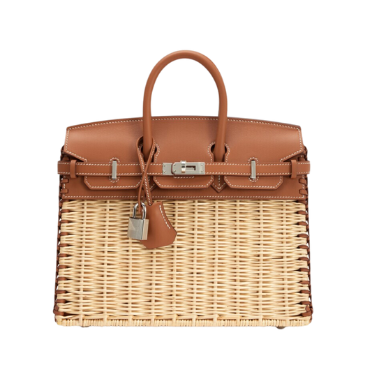 Hermes Birkin 25 Picnic Naturel Osier Wicker & Gold Swift Leather