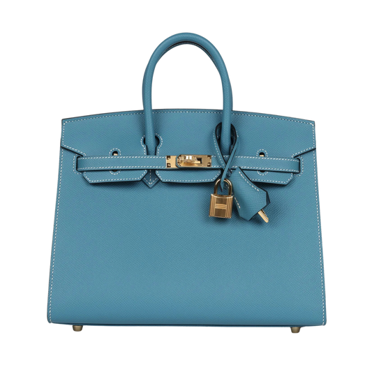 Hermes Birkin 25 Sellier Blue Jean Epsom Leather