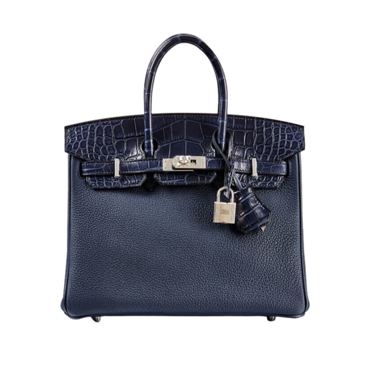 Hermes Birkin 25 Touch Bleu Indigo Matte Alligator & Bleu Nuit Togo Leather