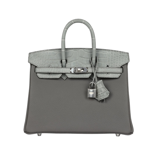 Hermes Birkin 25 Touch Gris Ciment Matte Alligator & Gris Meyer Togo Leather