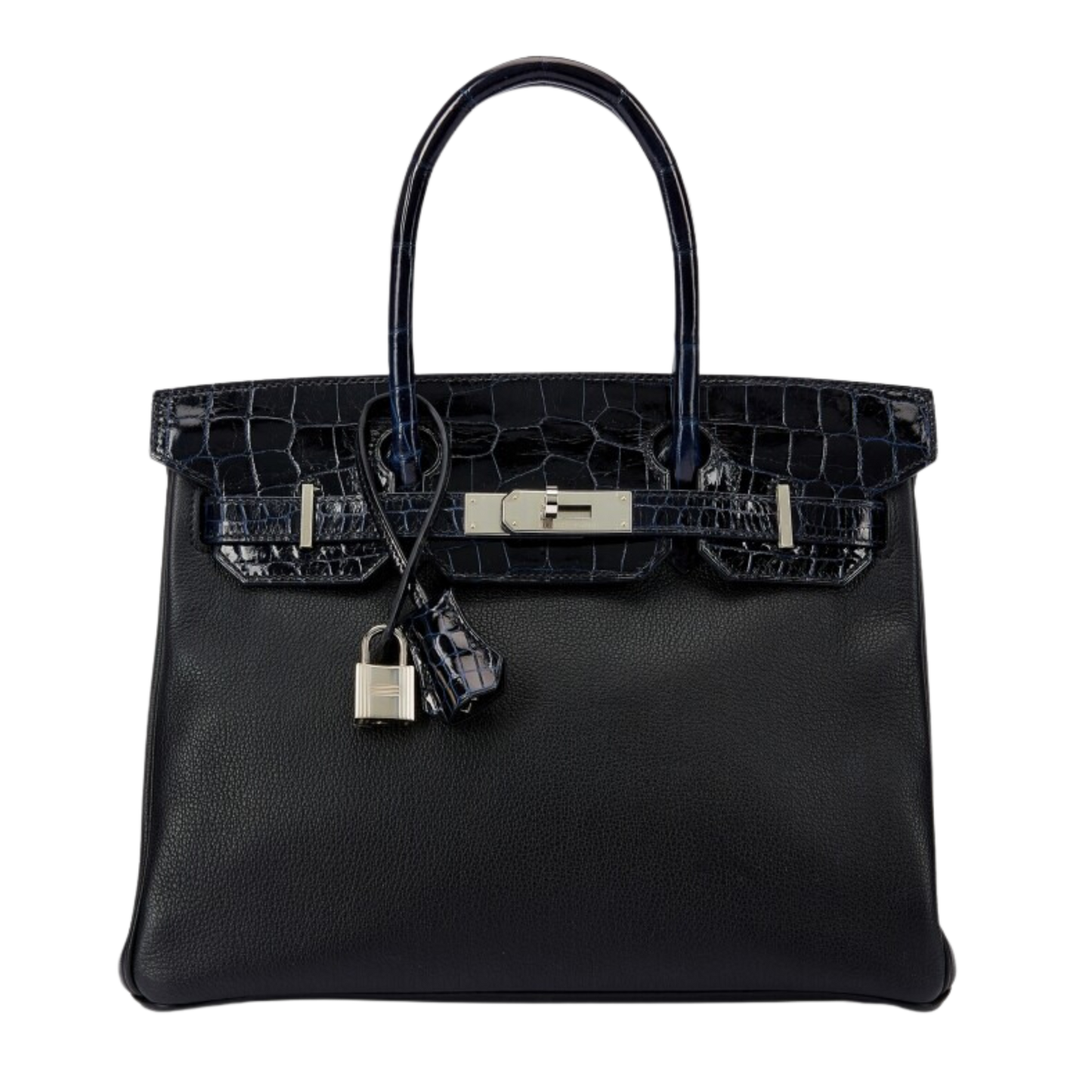Hermes Birkin 30 Touch Bleu Marine Matte Alligator & Noir Taurillion Novillo Leather