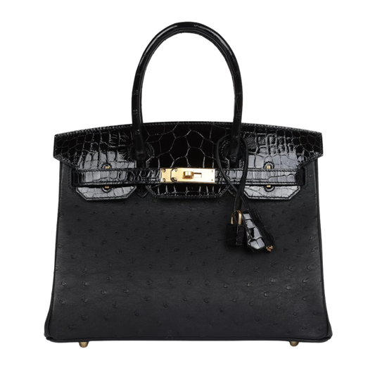 Hermes Birkin 30 Touch Noir Lisse Alligator & Ostrich Leather