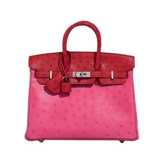 Hermes Birkin 25 Touch Rose Tyrien & Rouge Vif Ostrich Leather