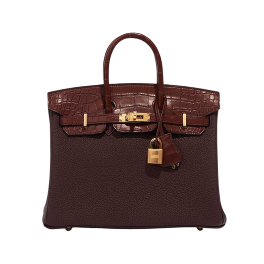 Hermes Birkin 25 Touch Bourgogne Matte Alligator & Rouge Sellier Togo Leather