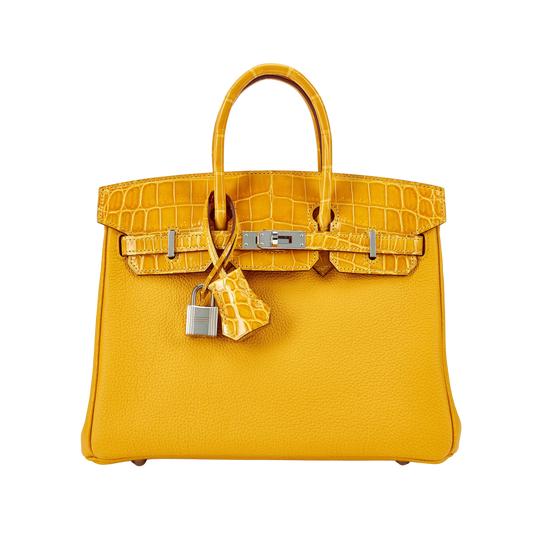 Hermes Birkin 25 Touch Jaune Ambre Niloticus Crocodile & Togo Leather