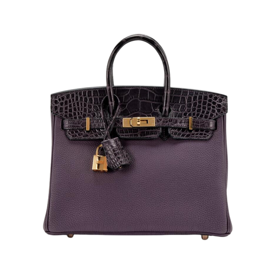Hermes Birkin 25 Touch Prunoir Matte Alligator & Raisin Togo Leather