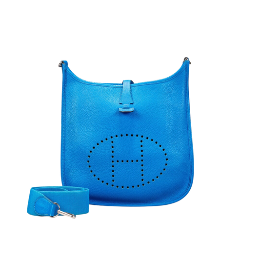 Hermes Evelyne PM Bleu Hydra Clemence Leather