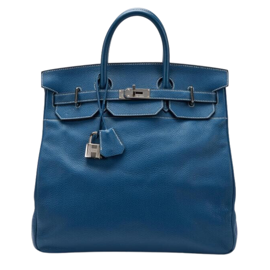 Hermes Birkin 40 HAC Haut à Courroies Bleu Thalassa Clemence Leather