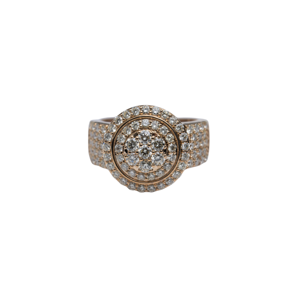 10k Yellow Gold Circle Top Diamond Half Pave Ring - Rounds - 9.02 grams - 2.26 cts - Size: 9