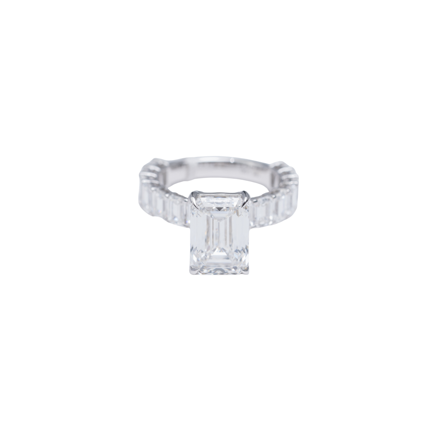 14k White Gold Emerald Cut LAB Diamond Ring 3/4 Pave - 5.9 grams - 5.08 Emerald Center Stone - 3.23 side emearald side stones - size: 7 (Cert Report: LG584361064)