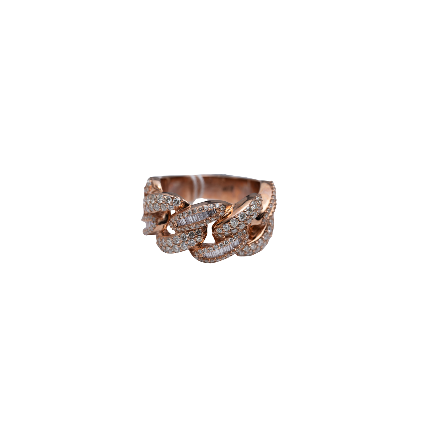 10k Rose Gold Dia Cuban Link Ring - Rounds and Baguettes alternating - 14.7 grams - 1.69 cts