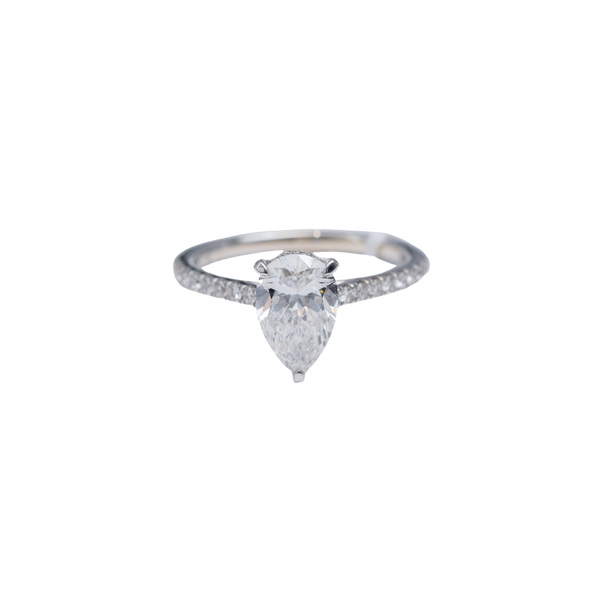14k White Gold LAB Pear Shaped Ring - 3.0 grams - 1.57 pear shaped dia - E/VS1 IGI - 0.44 cts half pave rounds  (IGI Report No: LG628452808)