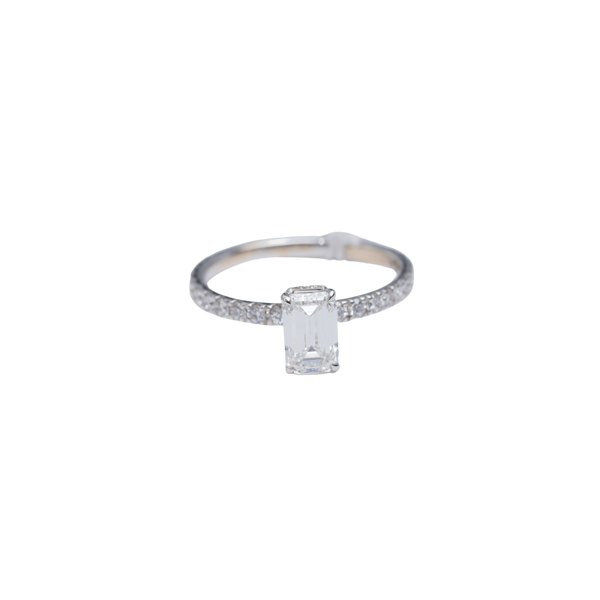 14k White Gold LAB Emerald Cut Ring - 1.9 grams - 1.06 cts emerald centre stone - E/VS1 IGI - 0.55 cts half pave round(IGI Report No: LG618467536)